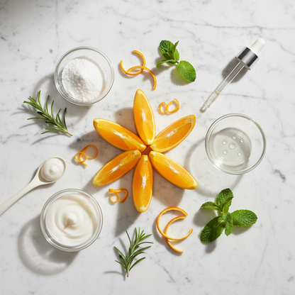Rodial Vit C Little Luxuries natural ingredients flat lay
