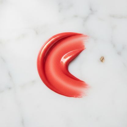 Dolce & Gabbana Shinissimo High Shine Lipstick Shade 600 coral-red gloss swatch flat lay