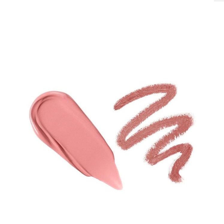 Pink lip gloss with a swatch on a white background