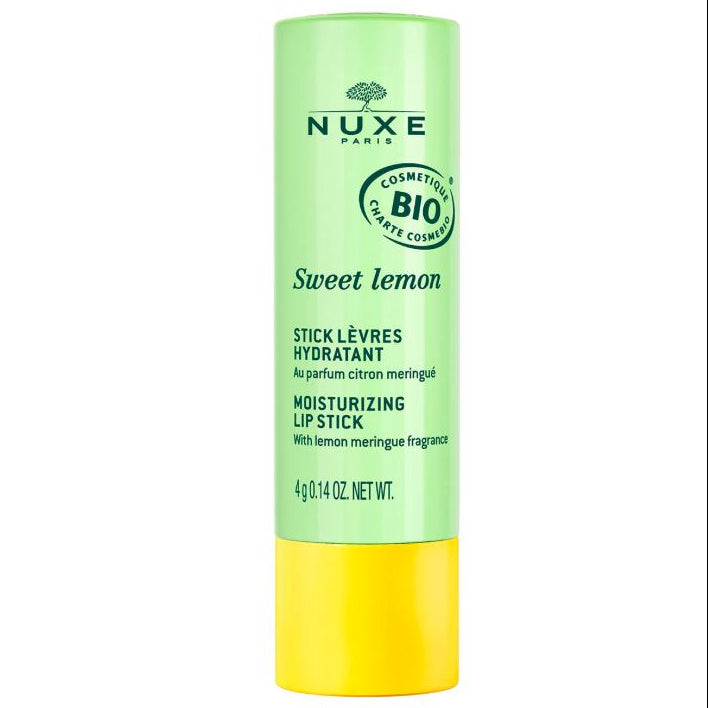 Nuxe Sweet Lemon moisturizing lip stick on a white background
