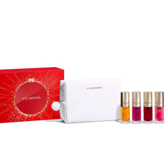 Clarins nail polish set with a red box on a white background
