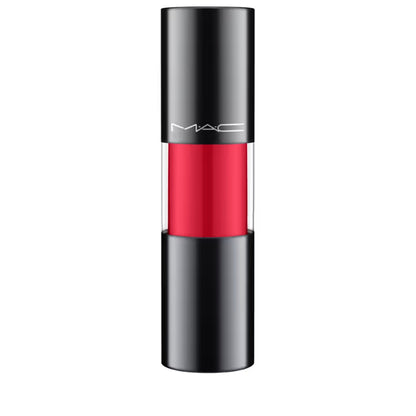 MAC lipstick in red with black casing on a white background