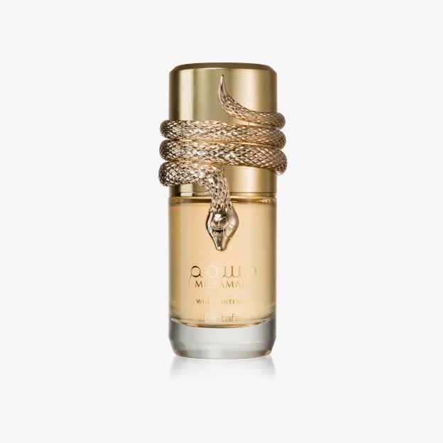 Perfume bottle with snake design on a white background