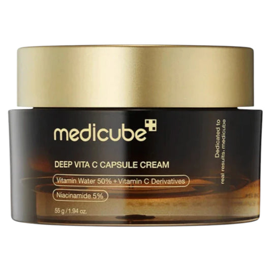 Medicube Deep Vita C Capsule Cream jar with gold lid on a white background