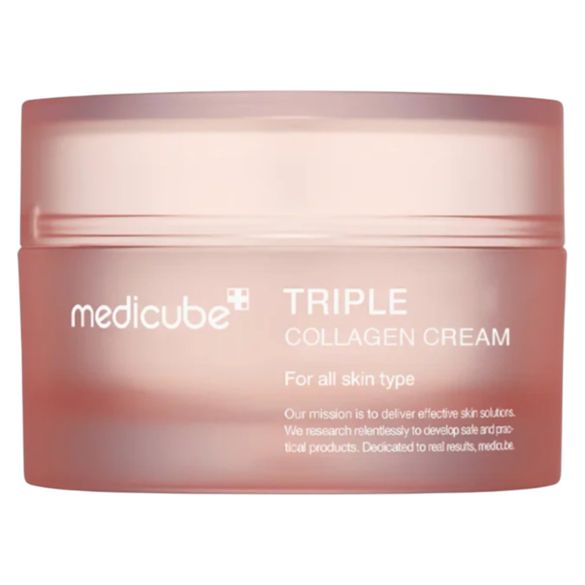 Pink jar of Medicube Triple Collagen Cream on a white background