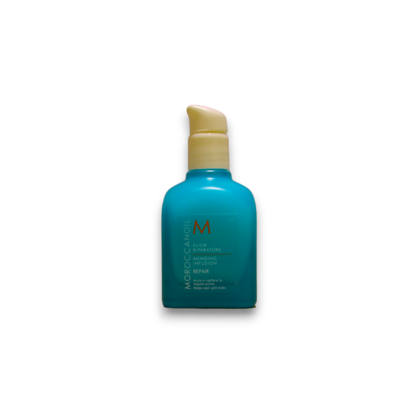 Blue bottle with beige cap on a white background