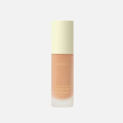 Gucci skincare bottle on a light beige background
