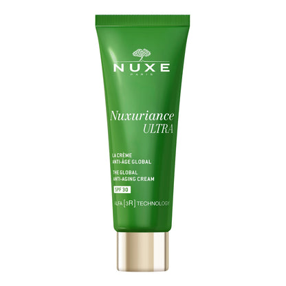 Green Nuxe skincare tube on a white background
