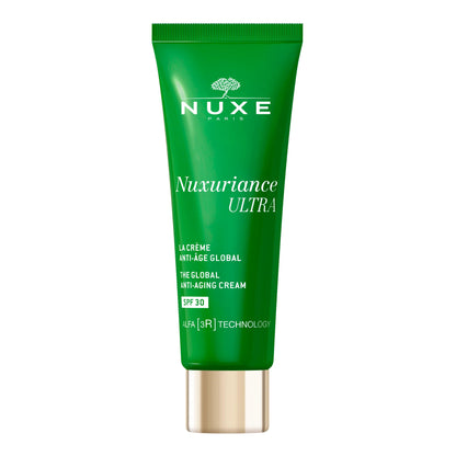 Green Nuxe skincare tube on a white background