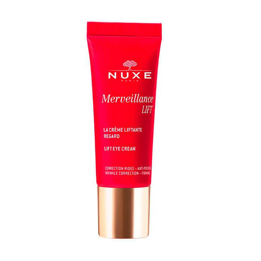 Red Nuxe Merveillance Lift eye cream tube on a white background