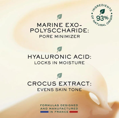 Cosmetic product with ingredients listed on a beige background