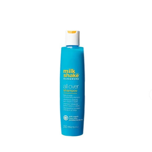 Blue shampoo bottle with white cap on a white background