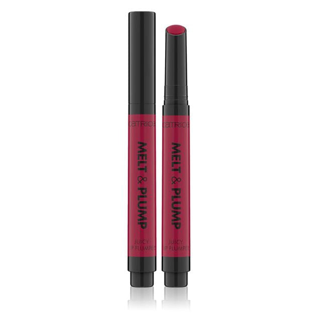 Two lip plumping devices with black caps and red bodies on a white background
