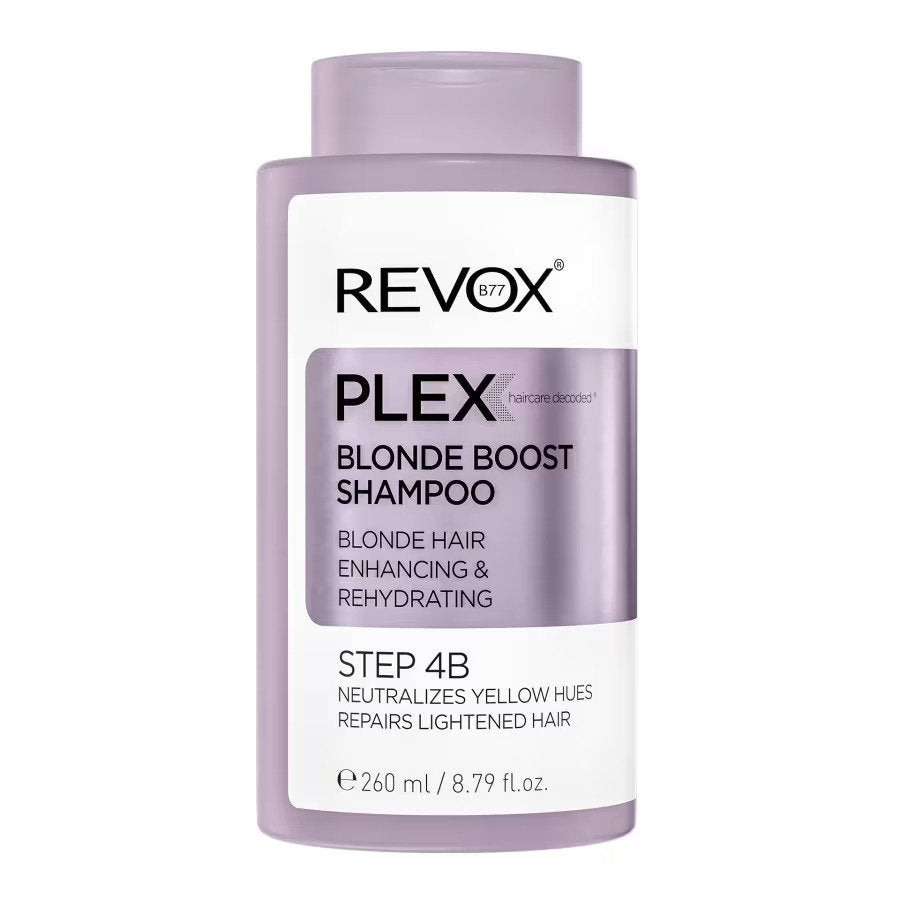 Revox Plex Blonde Boost Shampoo bottle on a white background