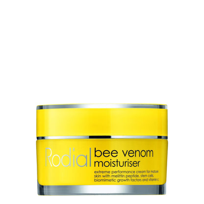 Yellow jar of Rodial bee venom moisturizer on a white background