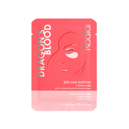 Dragon's Blood jelly eye patches packaging with a face illustration on a white background