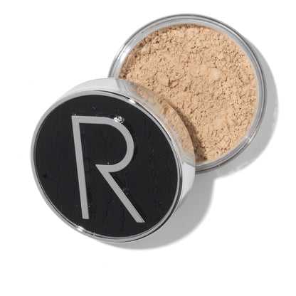 Makeup powder with a brand logo on a white background