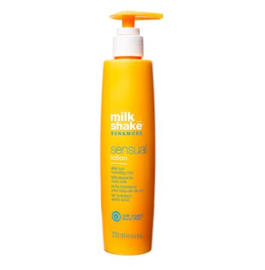 Orange bottle of milkshake sensual lotion on a white background