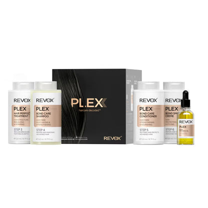 Revox PLEX hair care product set on a white background