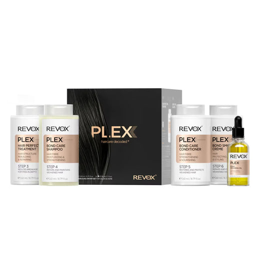 Revox PLEX hair care product set on a white background