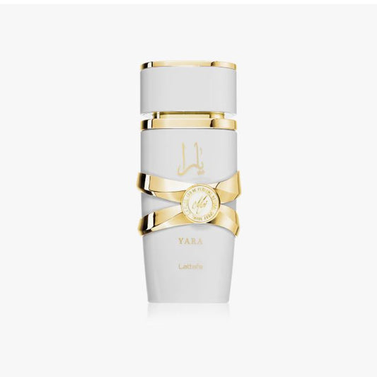White and gold bottle with 'Yara' branding on a white background
